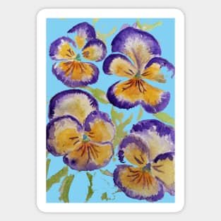 Viola Watercolor Purple Floral Pattern on Baby Blue Sticker